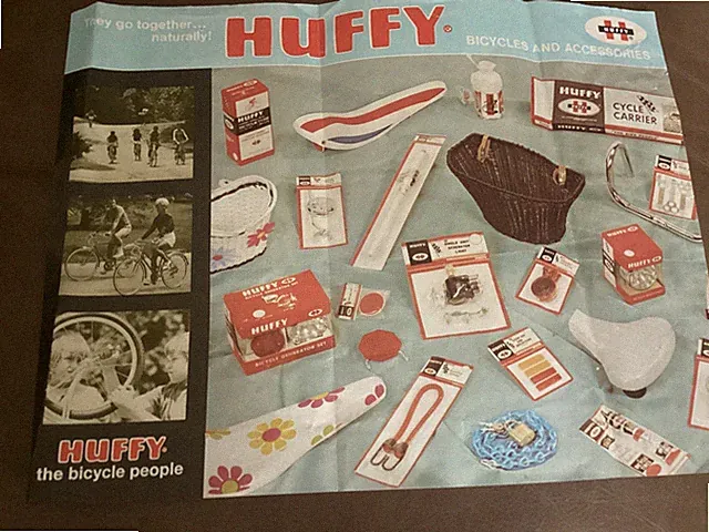 1970 Print Ad Vintage Art HUFFY Bicycles accessories advertisement w car