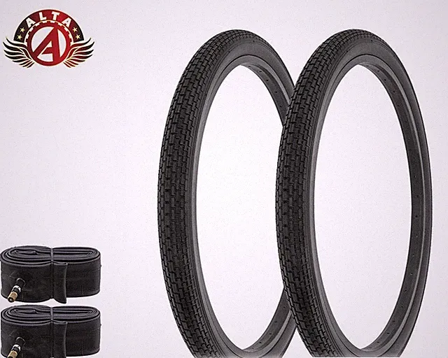 2 ALTA BICYCLE DURABLE S-2 WIRE BEAD TIRES 26 x 2.125 BLACK MINI BRICK w/TUBES.