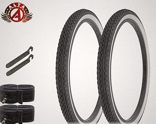 ALTA BICYCLE CRUISER TIRES 26 x 2.125 BLACK/WHITE HEAVY DUTY DIAMOND 6pc SET.