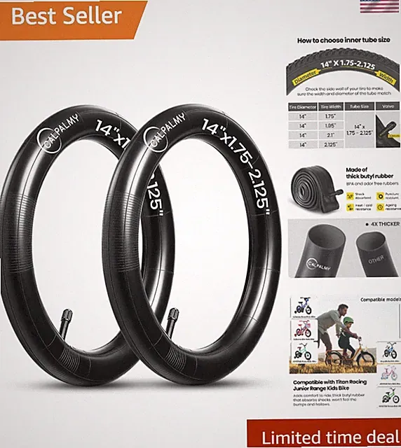 High-Quality 2-Pack 14" Inner Tubes for Kids Bicycles - Fits 1.75-2.125" Tires