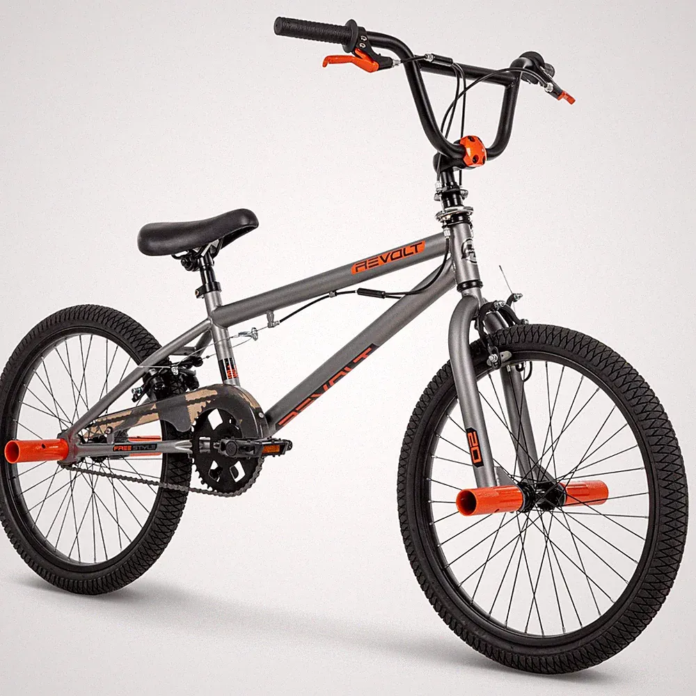 Huffy 20” Revolt Freestyle BMX Bike, Fits Riders 44”+, Silver, Teens, Unisex