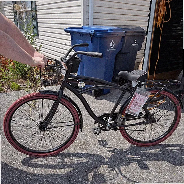 Huffy Black/Red Cruiser Bike w/ Front Basket, Rear Rack, Reflectors