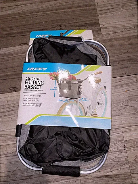 Huffy Designer Foldable Gray Basket with Mounting bracket