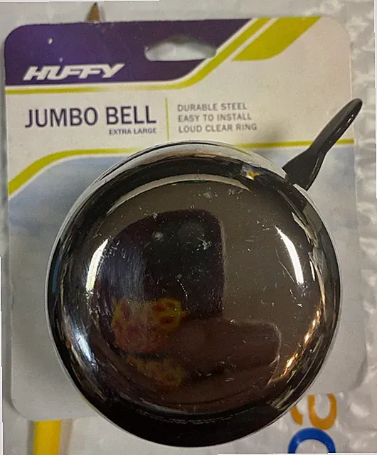 Huffy Jumbo CHROME Bike Bell Clear Crisp Large DING DONG Sound Easy-Mount Design