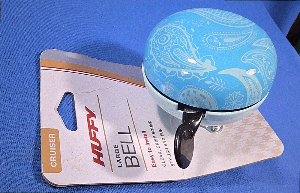 HUFFY LARGE BLUE BIKE BICYCLE BELL 3" DIAMETER - SINGLE DING PER PULL
