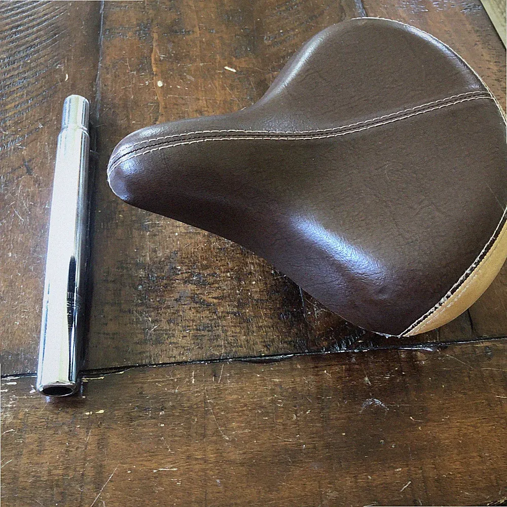 Huffy Panama Jack Brown & Tan Bicycle Saddle With Chrome Seat Post 9.5" x 10"