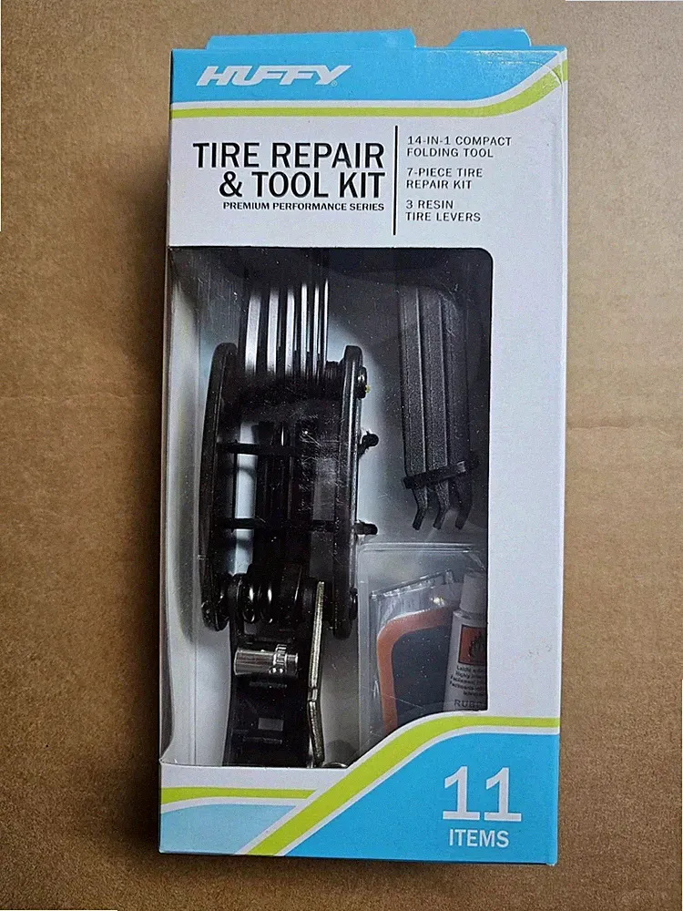 Huffy PREMIUM BICYCLE SERIES TIRE REPAIR & TOOL KIT: Folding Multi-Tool 3 Levers