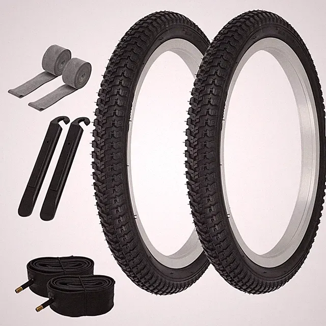 HUFFY SCOOTER 16" X 1.75" ALL BLACK TIRES KNOBBY TREAD W/TUBES, STRIPS, LEVERS