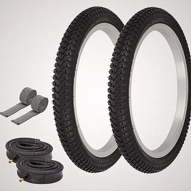 HUFFY STROLLER 16 X 1.75 ALL BLACK TIRES KNOBBY TREAD W/HEAVY DUTY TUBES, STRIPS