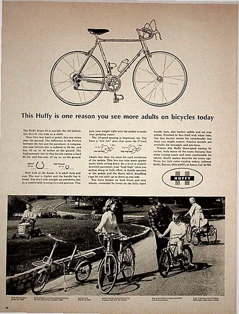 Huffy Super 60 Bicycle Vintage Print Ad 1960s Black White Collectible