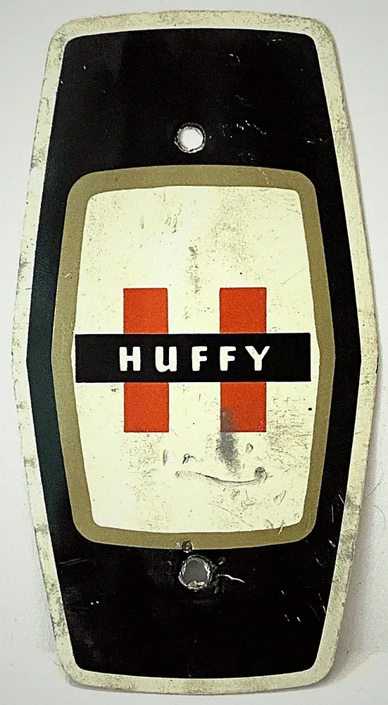 original HUFFY bicycle Head Badge emblem white barrel shape